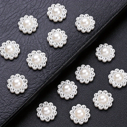 White Imitation Pearl Sunflower Flatback Beads