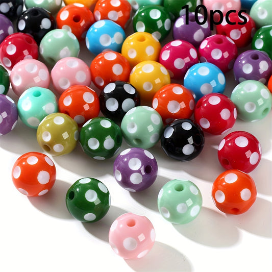 10pcs White Dot Resin Round Beads