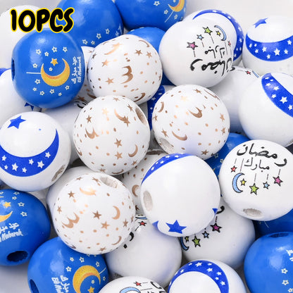 Arabian Star and Moon Wooden Beads
