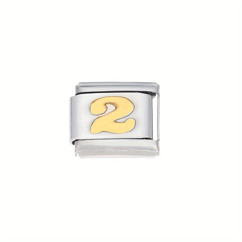 1pc 9x10mm Golden Stainless Steel Number Bead