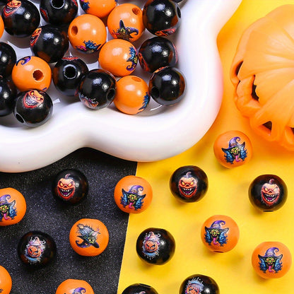16mm Halloween Devil Design Wooden Beads