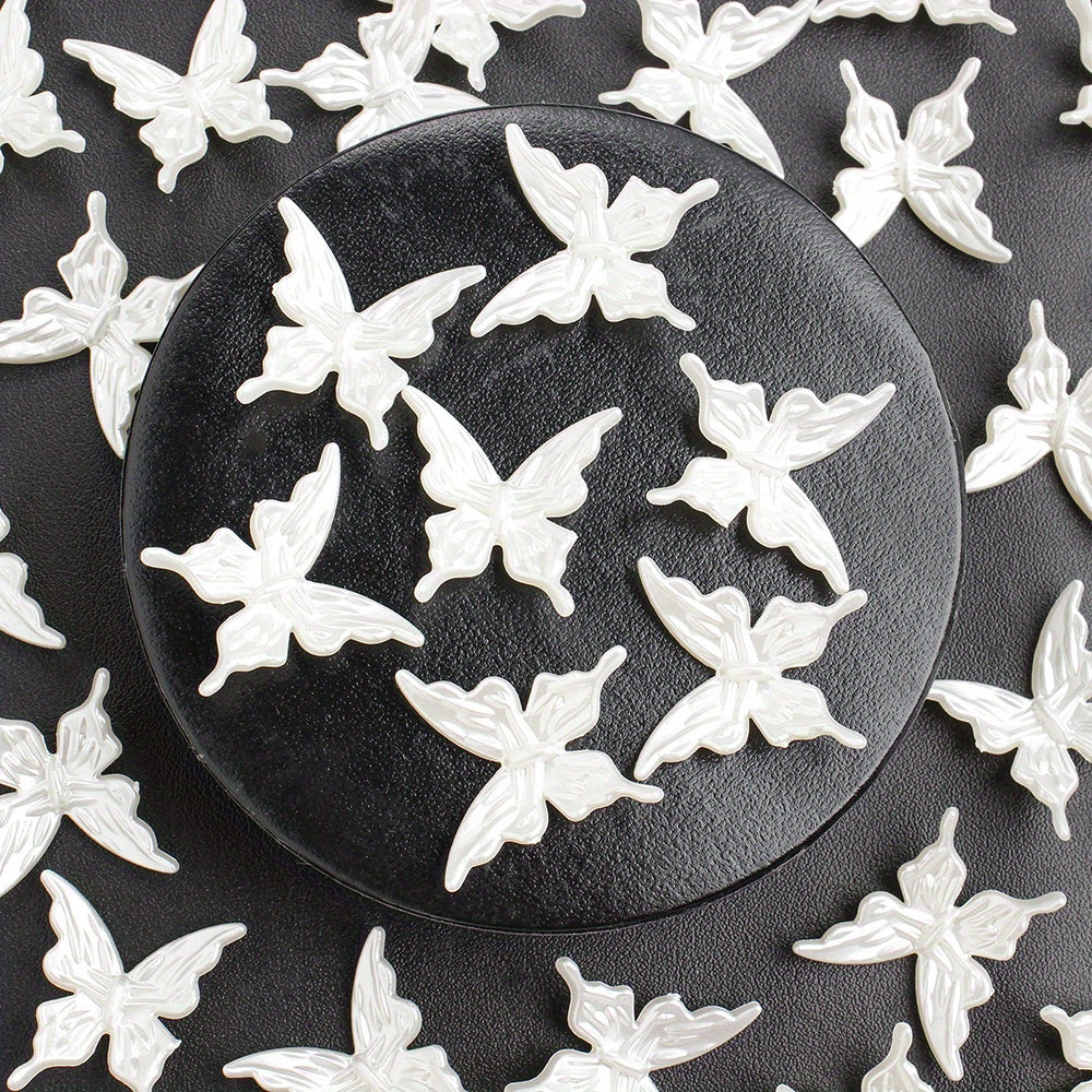 30pcs Pearlescent White Butterfly Beads