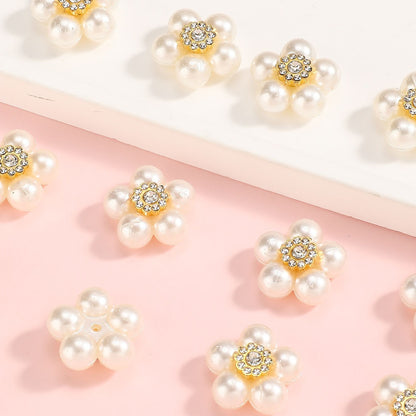 50pcs 20mm White Flower Rhinestone Imitation Pearl Beads