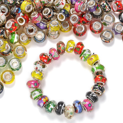14 × 8mm Christmas Print Acrylic Barrel Spacer Beads, 30pcs