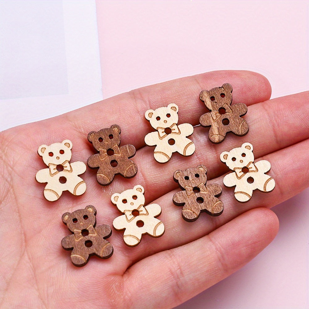 15.8x17.7mm Bear Wooden Button Beads