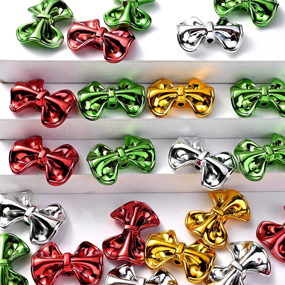 23 × 31mm 3D Christmas Bow Acrylic Spacer Beads, 10pcs