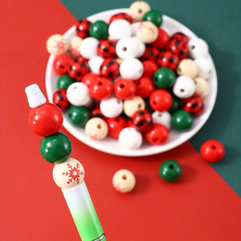 Christmas Wooden Pattern Spacer Beads