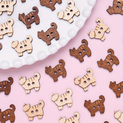 16.8x20.5mm Cat-Shaped Wooden Button Beads