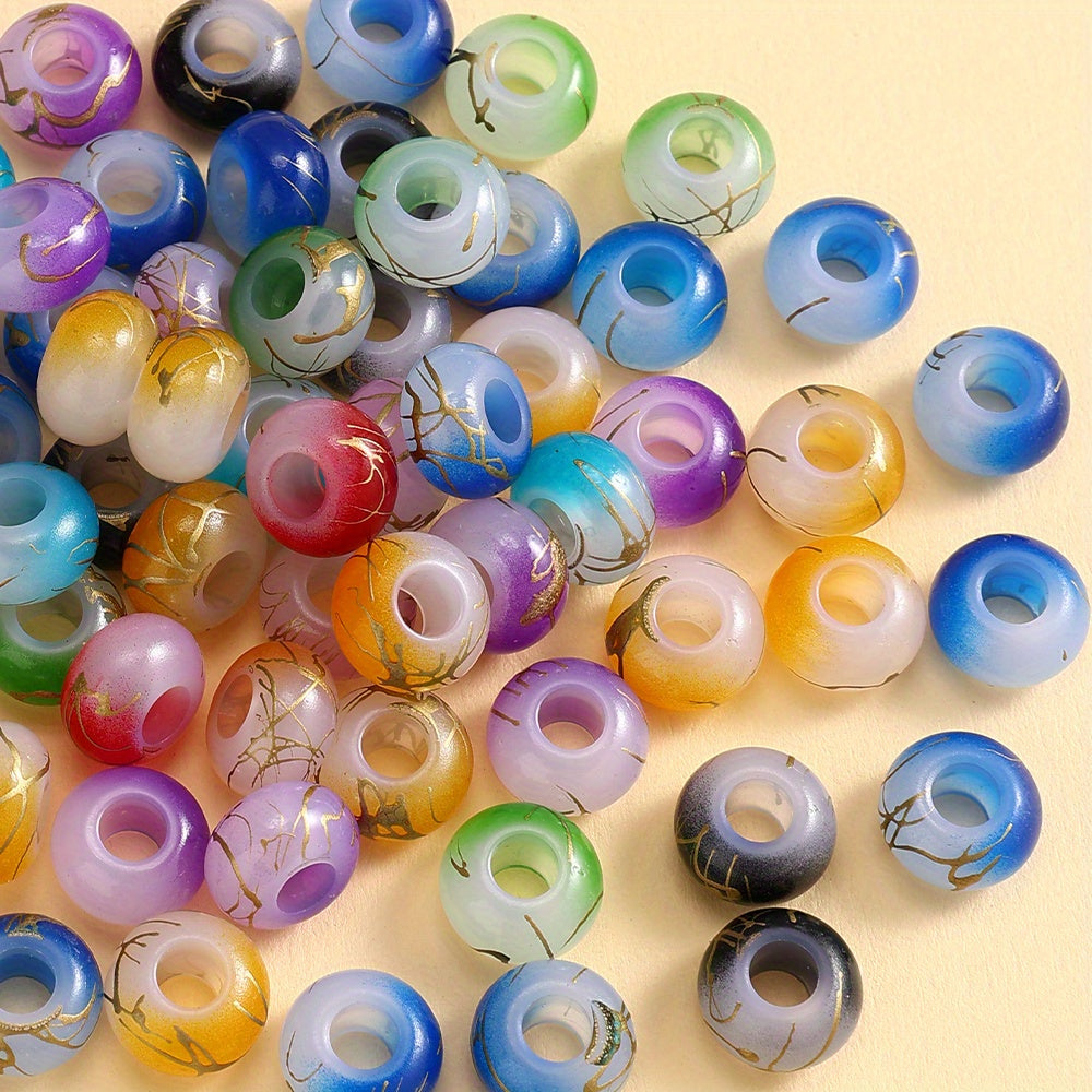 30pcs 9x14mm Golden Line Gradient Acrylic Round Beads