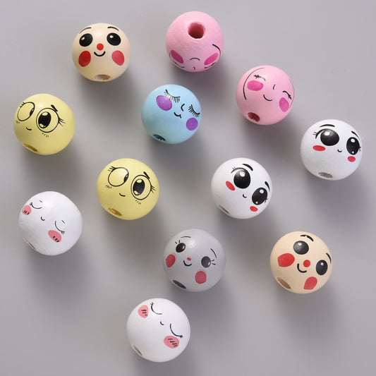 10pcs 18x20mm Smiley Face Round Wooden Beads