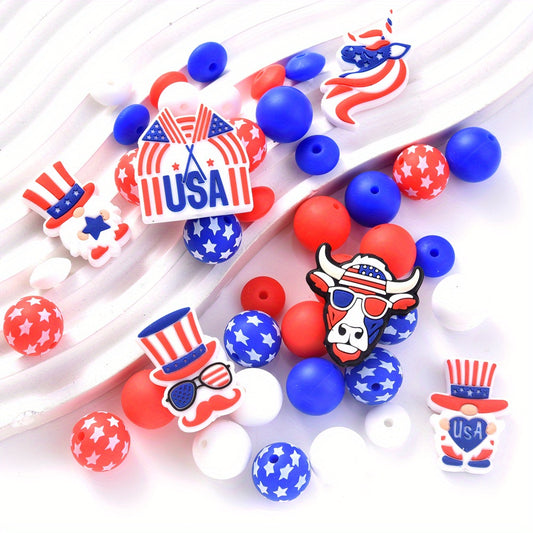 47pcs American Flag Silicone Focal Beads Set