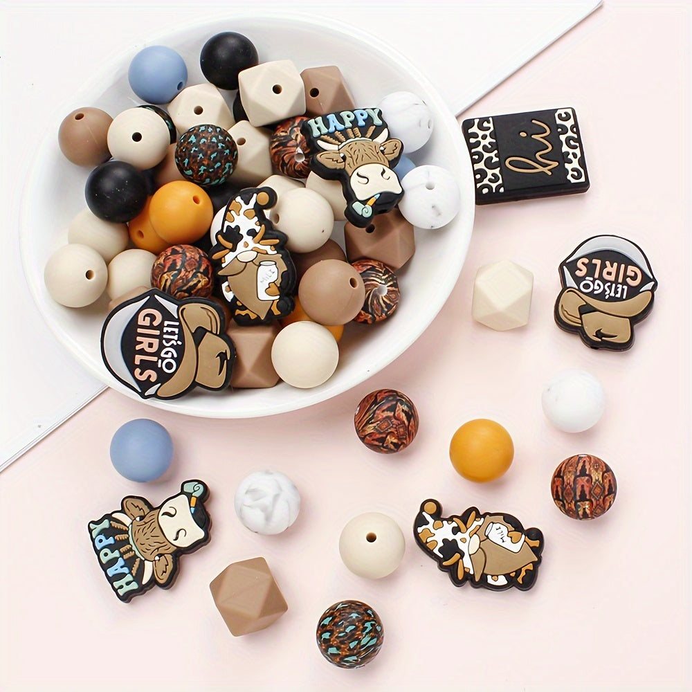 14/15mm Colorful Cow Print Silicone Animal Focal Beads Bulk