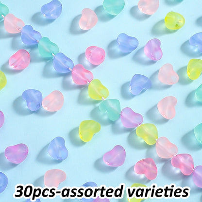 30pcs 15x13mm Frosted Round Heart Acrylic Beads