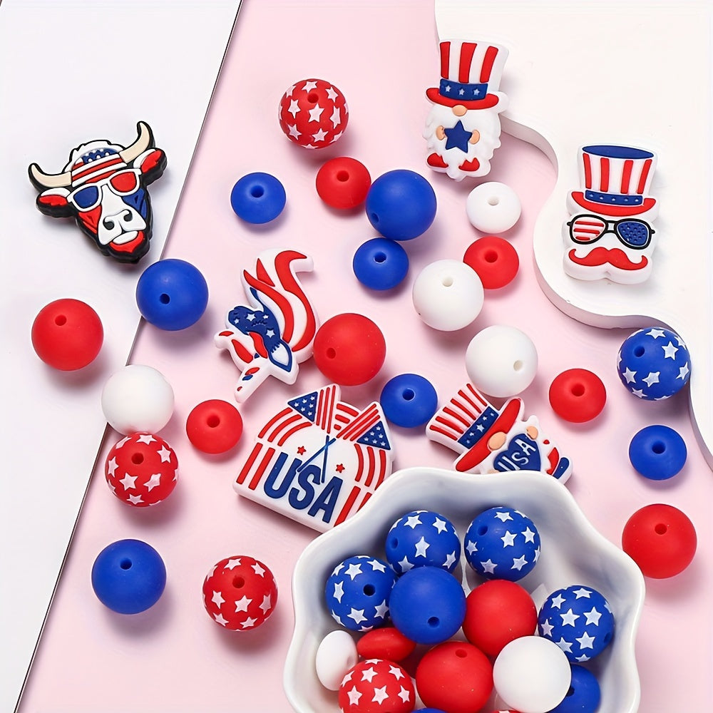 America Flag Silicone Focal Beads Assortment