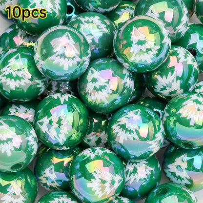 16mm Shiny UV Christmas Tree & Snowman Round Beads, 10pcs/Set