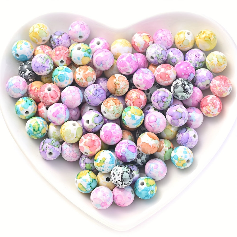 100pcs 8mm Acrylic Round Ink Beads
