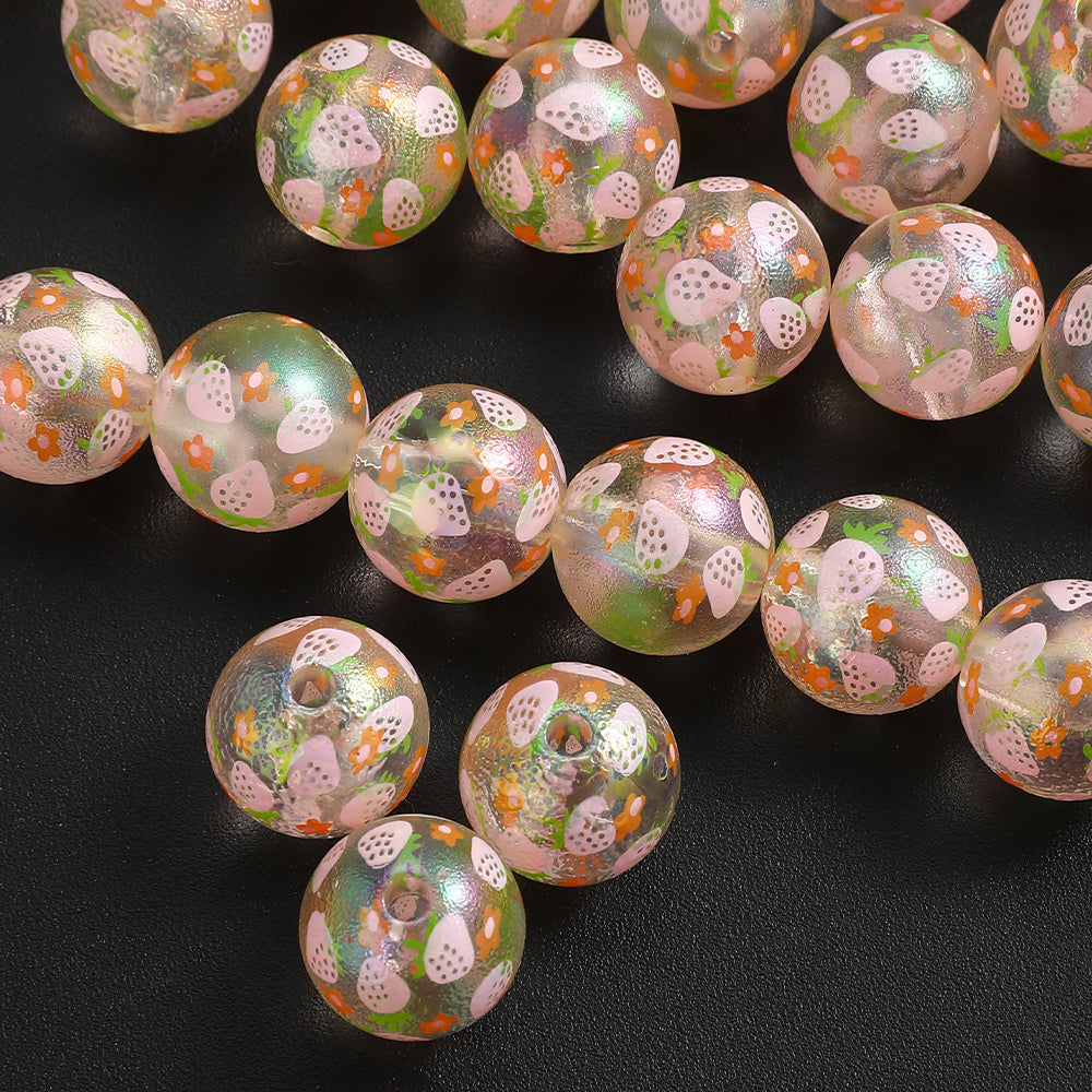 16mm Matte Resin Strawberry Print Beads