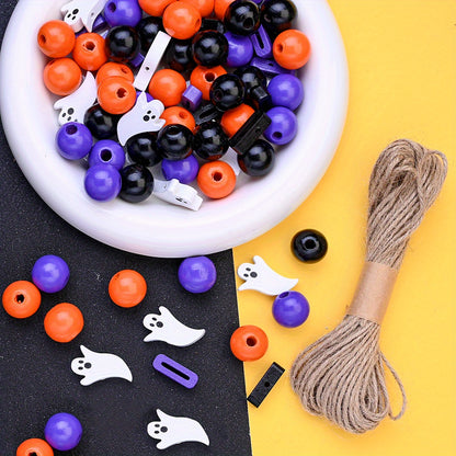 Halloween Wood Ghost Beads Set