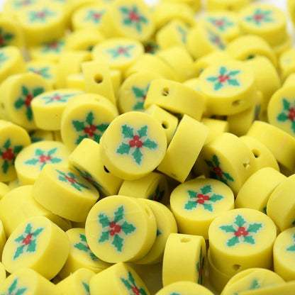 10mm Christmas Pattern Polymer Clay Spacer Beads, 50pcs
