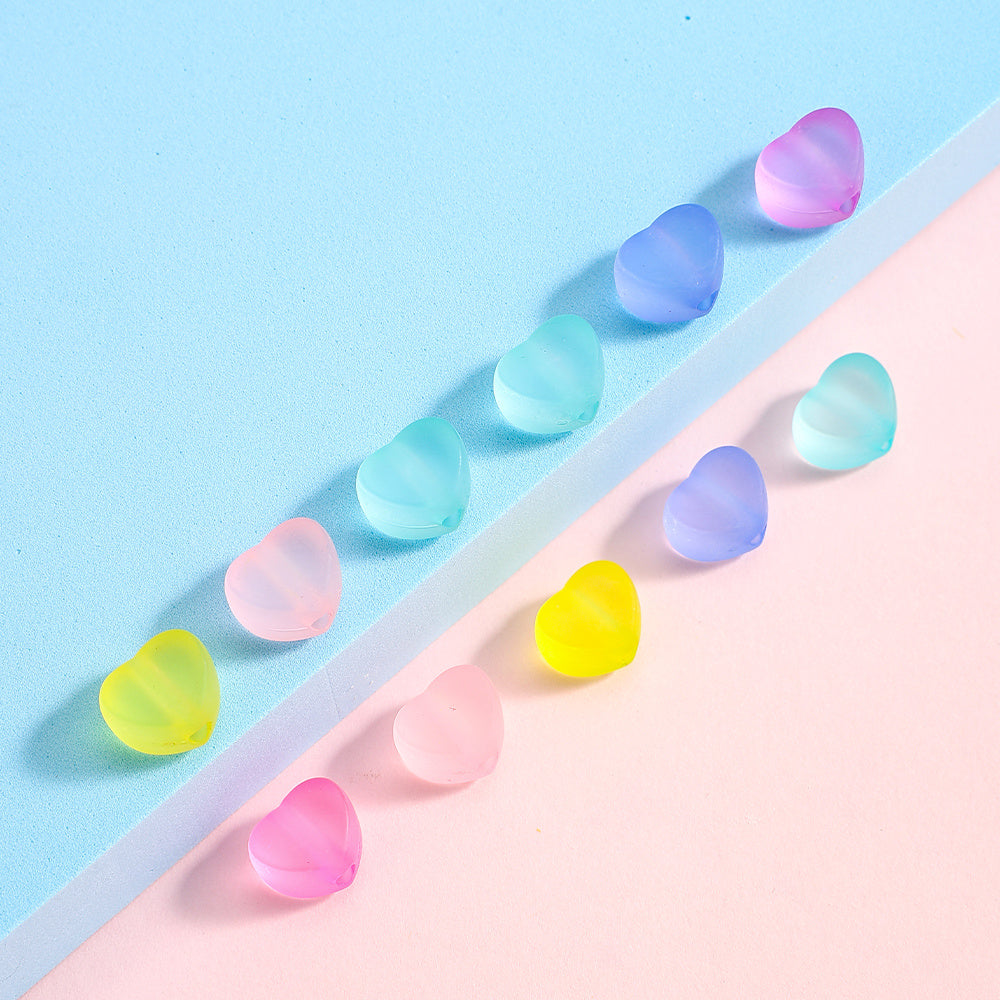 Mixed Color Matte Acrylic Heart Beads