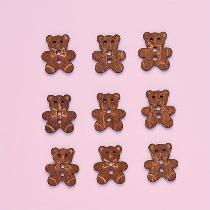 15.8x17.7mm Bear Wooden Button Beads