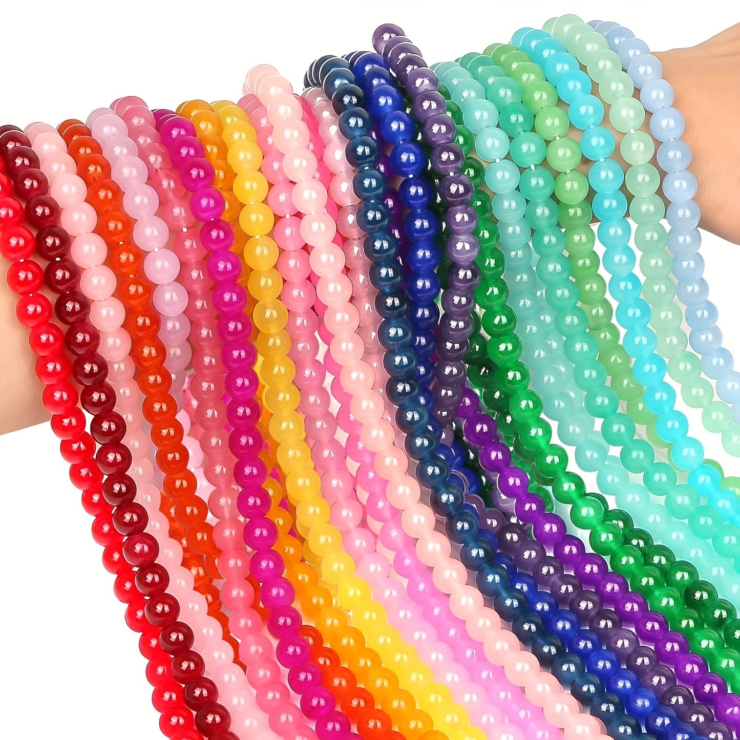 8mm 10-Color Round Glass Beads