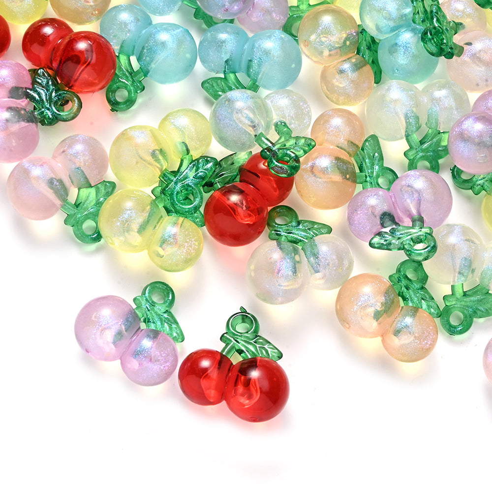 10pcs Cherry Apple Shape Acrylic Charm Beads