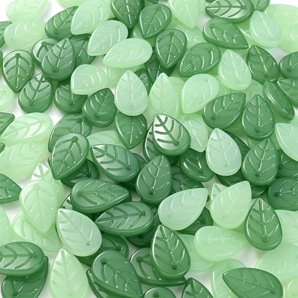 50Pcs Acrylic Green Leaves Pendant Charms Beads for DIY Jewelry Making Findings Bracelet Necklace Earrings Accessories