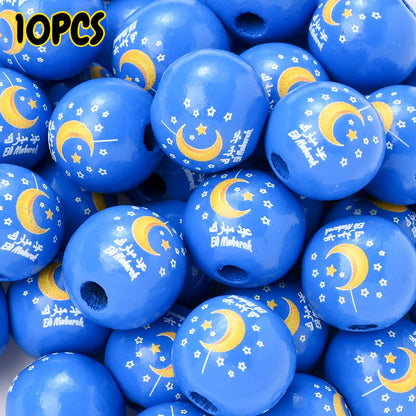 Arabian Star and Moon Wooden Beads