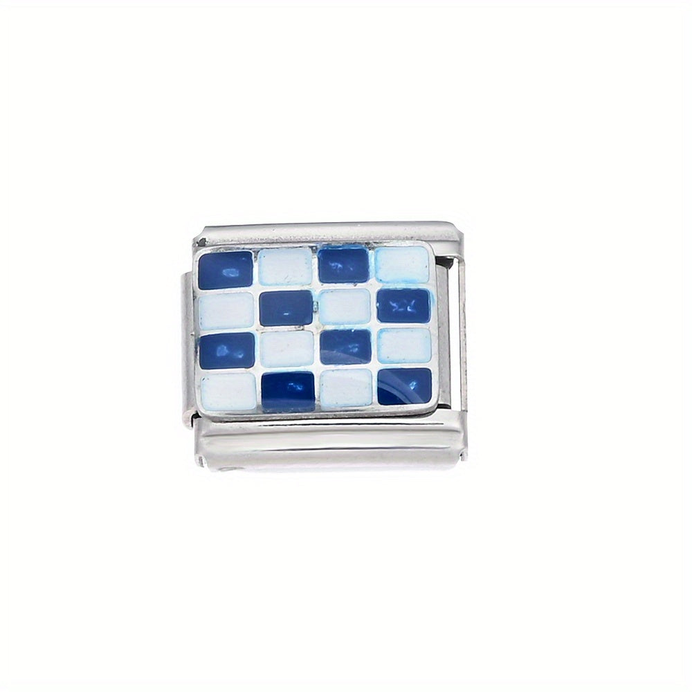 1pc 9x10mm Stainless Steel Checkerboard Module Charm Bead