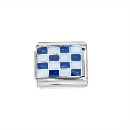 1pc 9x10mm Stainless Steel Checkerboard Module Charm Bead