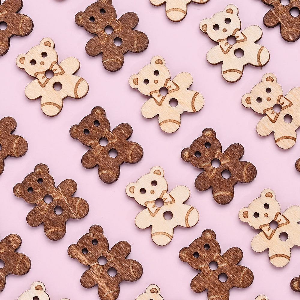 15.8x17.7mm Bear Wooden Button Beads