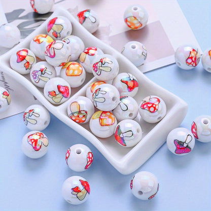 10pcs 16mm Glossy Mushroom Print Beads