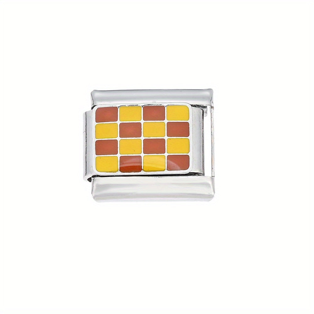 1pc 9x10mm Stainless Steel Checkerboard Module Charm Bead