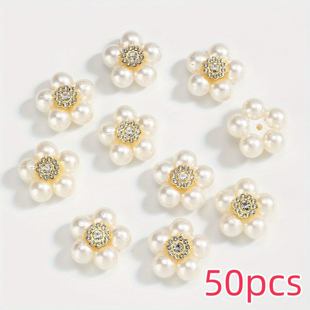 50pcs 20mm White Flower Rhinestone Imitation Pearl Beads