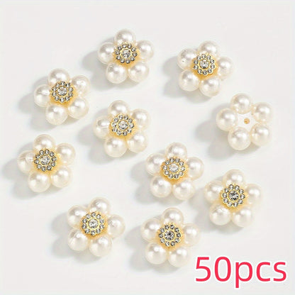 50pcs 20mm White Flower Rhinestone Imitation Pearl Beads