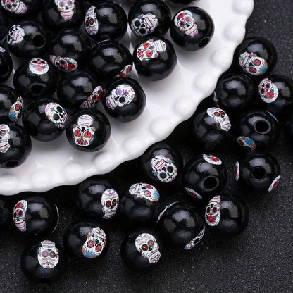 Halloween Skull Pattern Wooden Beads