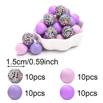 Rainbow Floral Silicone Beads Set