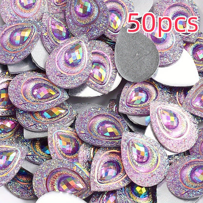 50pcs Peacock Feather Shape Rhinestone Flatback Beads