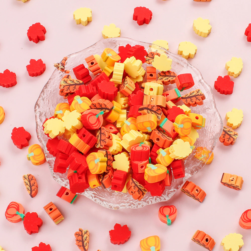8–10mm Thanksgiving Fall Polymer Clay Spacer Beads, 50pcs