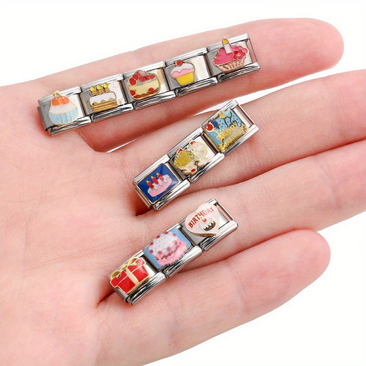 1pc 9x10mm Stainless Steel Birthday Theme Module Charm Bead