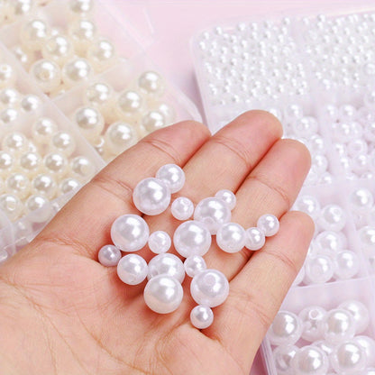 1 Box Imitation Pearl Beads Set 4/6/8/10mm Acrylic Artificial Pearl Spacer Loose Beads Bulkl for Diy Fashion Jewelry, Perfect for Making Necklace, Bracelet, Hairpins, Anklet and Earring- Diy Craft, Keychain & Bags