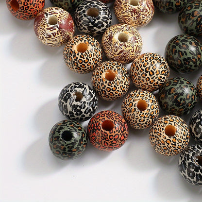 10pcs 16mm Leopard Print Wooden Beads