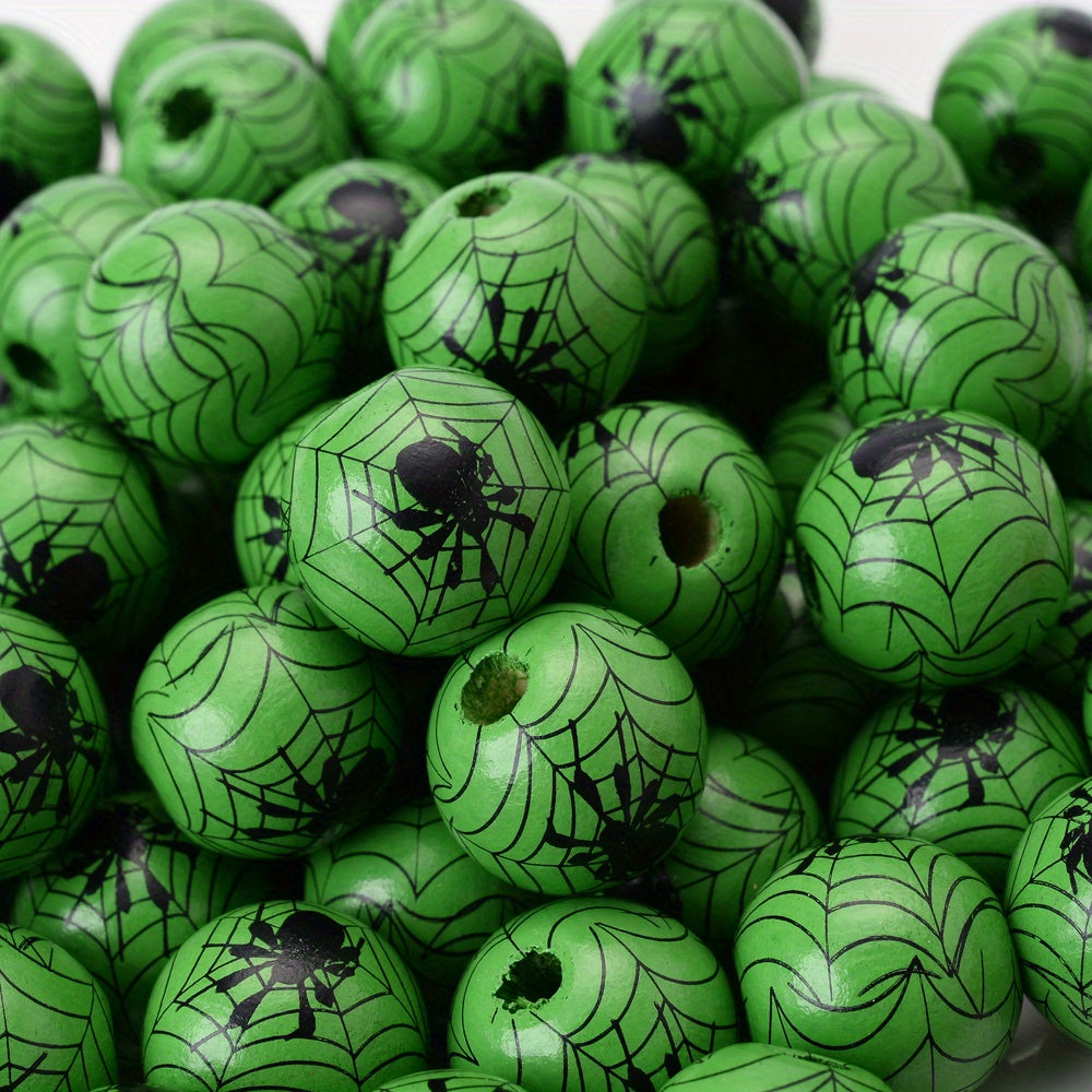 10pcs 15mm Halloween Spider Pattern Wooden Beads