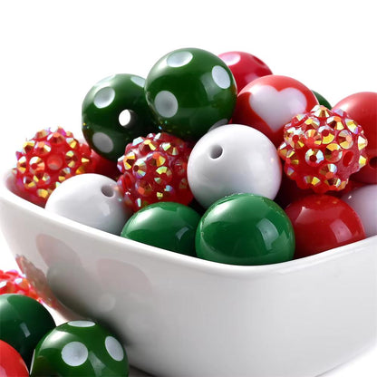 Christmas Polka Dot Rhinestone Acrylic Round Spacer Beads, 20pcs