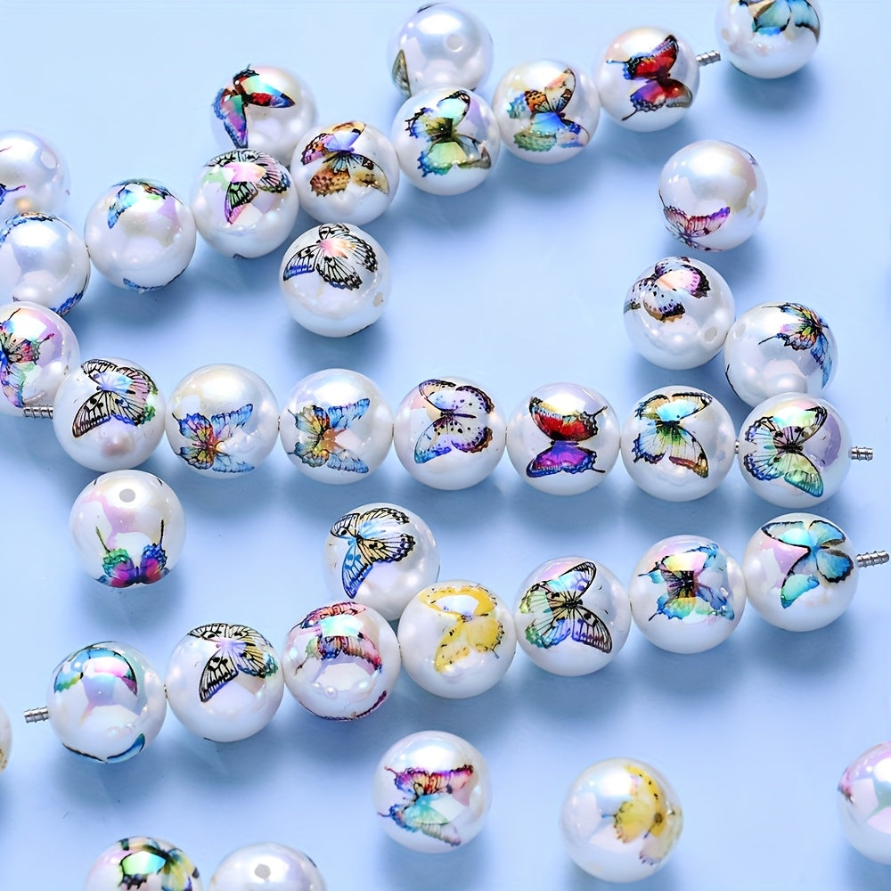 16mm Butterfly Print Shiny Round Beads