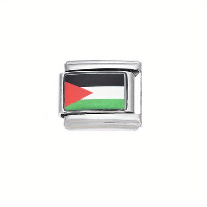 1pc 9x10mm Stainless Steel World Flag Module Charm Bead