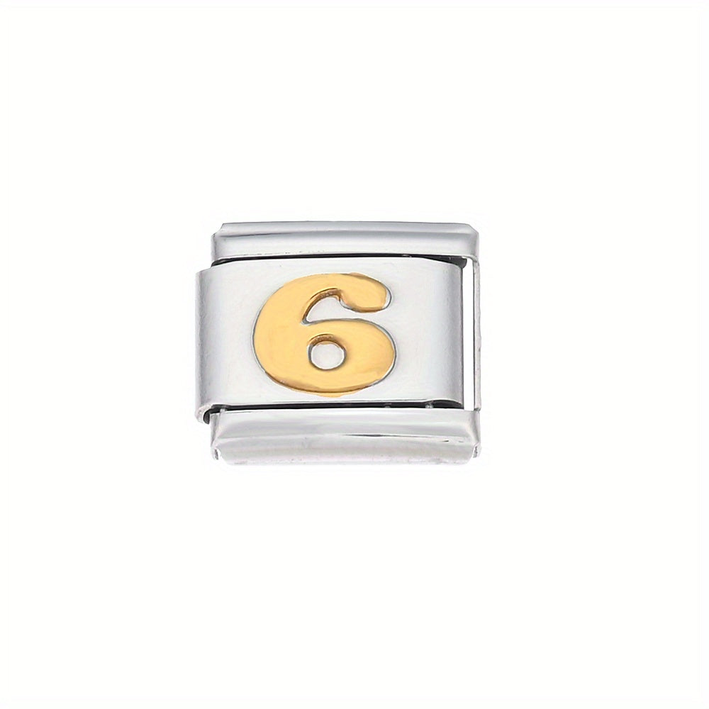 1pc 9x10mm Golden Stainless Steel Number Bead