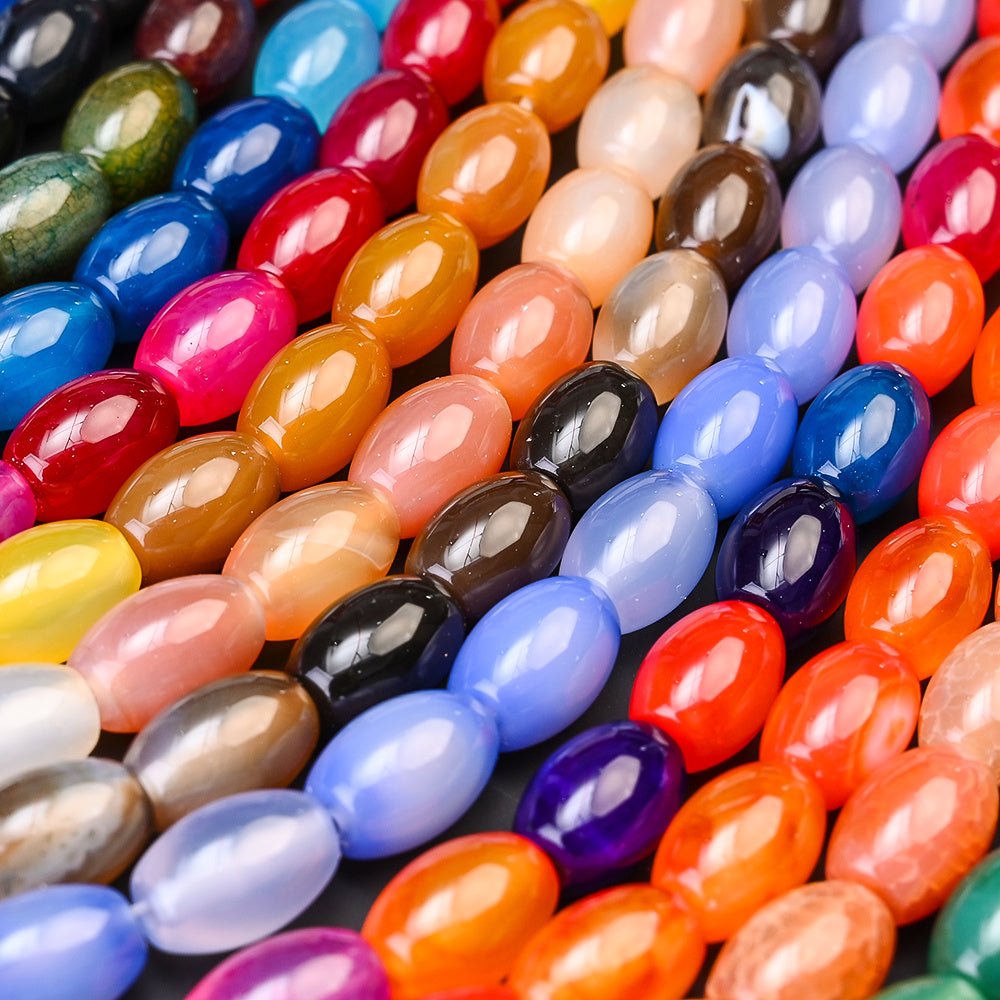 32pcs/strand 8x12mm Natural Agate Rice Shaped Beads