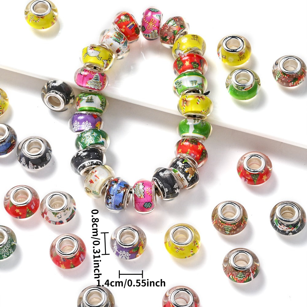 14 × 8mm Christmas Print Acrylic Barrel Spacer Beads, 30pcs